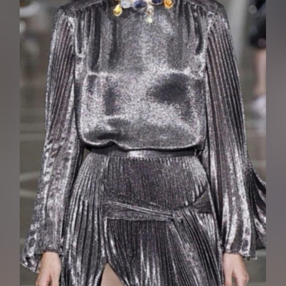Christopher Kane Black Pleated Sleeve Blouse.